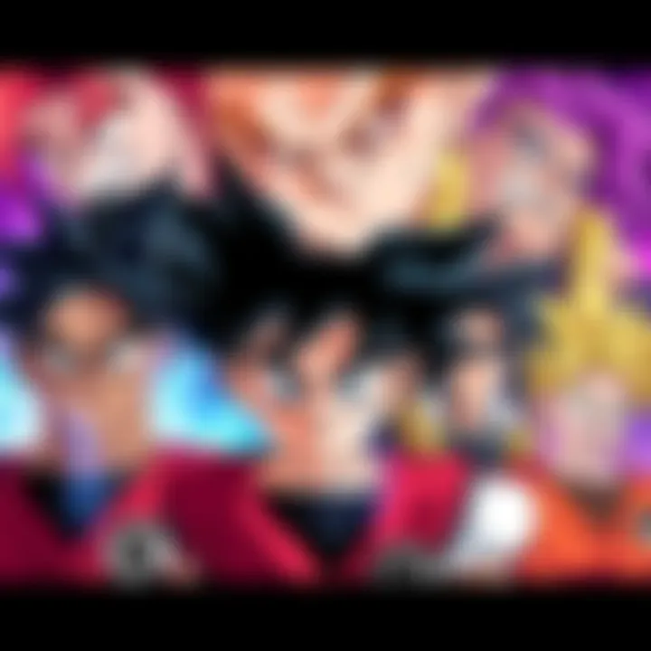 Main characters from the original 1986 Dragon Ball series with playful expressions and bold colors, showcasing their unique styles and personalities.