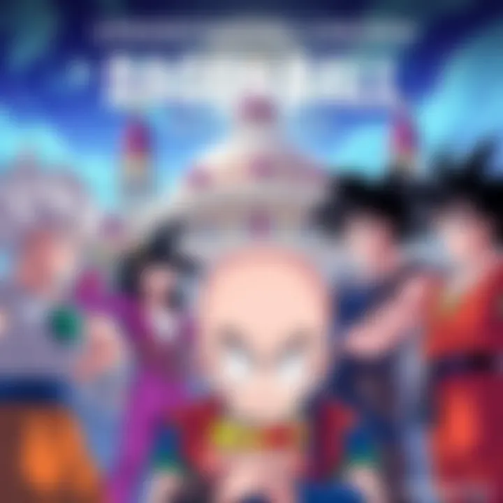 Several Dragon Ball characters discussing what counts as canon in their universe with a background of iconic settings from the series
