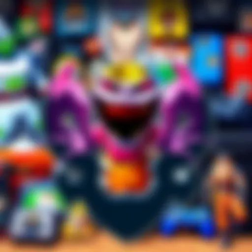 Various Dragon Ball merchandise including toys, games, and clothing representing the franchise