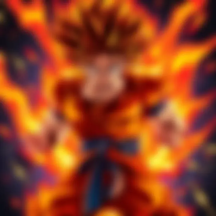 Goku transforming into SSJ4 with fiery energy surrounding him, showcasing power and intensity from Dragon Ball GT