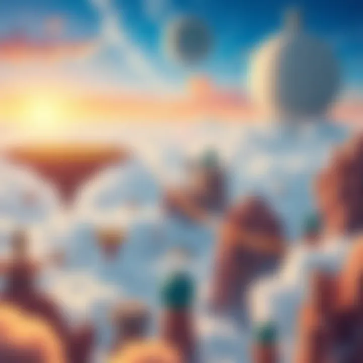 Dragon Ball Otherworld Concept Art A vibrant depiction of Dragon Ball's Otherworld showcasing floating islands, colorful skies, and celestial elements, representing a higher dimensional setting.