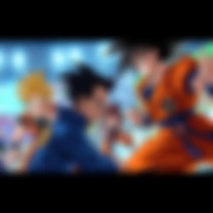 Dragon Ball Tournament Scene Characters from Dragon Ball, Dragon Ball Z, and Dragon Ball Super competing in a lively tournament setting