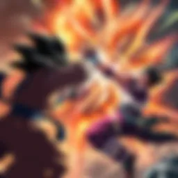 Two characters from Dragon Ball Z engaged in a fierce battle with energy blasts surrounding them