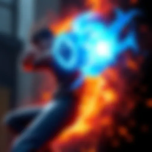 A character performing the Dragon Hammer attack, combining a blue energy wave and a powerful fist strike, glowing with energy, in an action-packed pose.