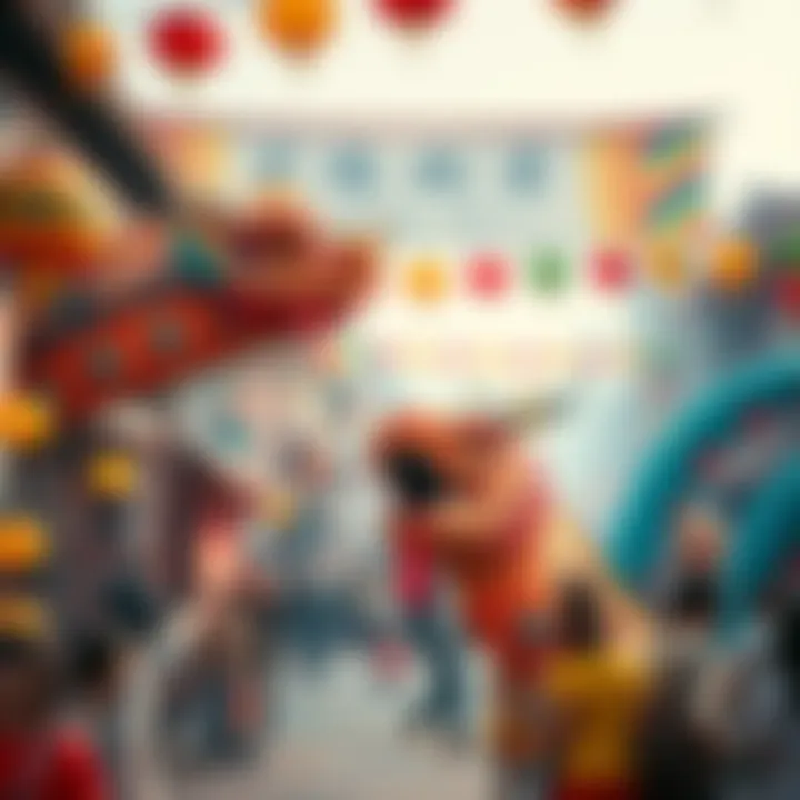 A vibrant scene of the Dragon King Festival with festive decorations, people enjoying the festivities, and a dragon-themed float.