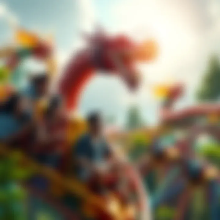 Exciting rides at Dragon Park Z Colorful roller coaster and attractions in Dragon Park Z filled with visitors enjoying the thrilling experience