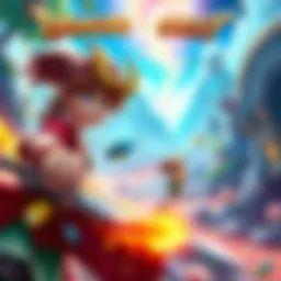 A colorful scene featuring the main character from Dragon Quest: The Adventure of Dai in action with a fantasy background.