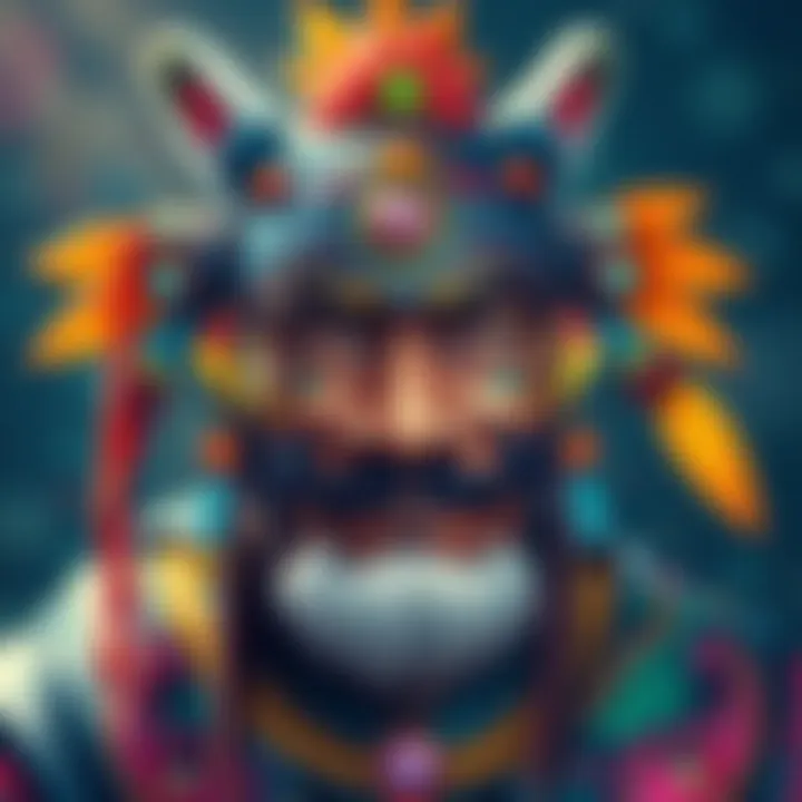 A colorful drawing of Niskawaj’ij showing intricate patterns and vibrant colors, capturing the essence of the character.