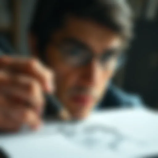 An artist sketching a realistic face with pencils on a drawing pad.