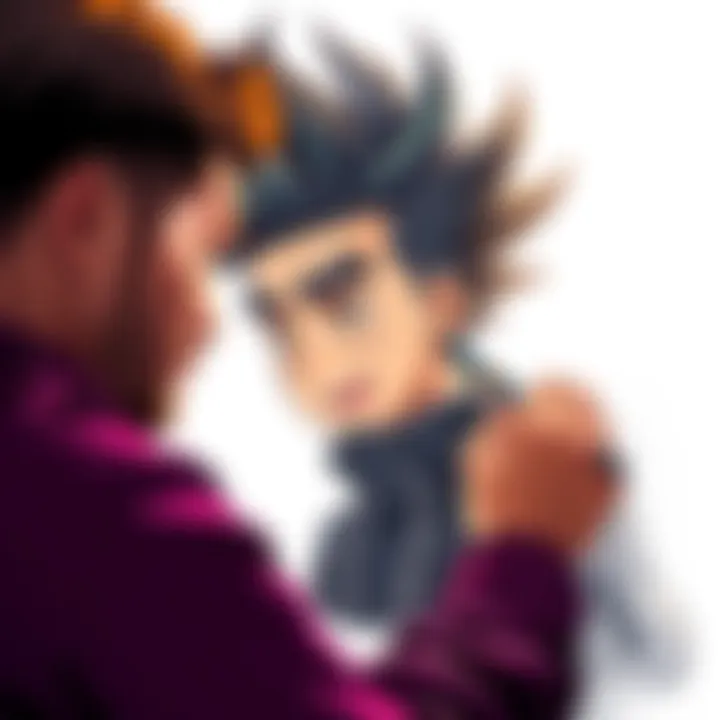 An artist skillfully drawing Ikkkau, focusing on his unique hair style with various techniques