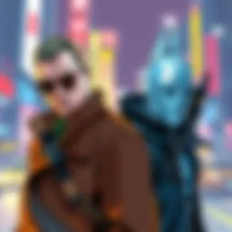 A detailed drawing showing The Major and Batou, highlighting their characteristics and styles.