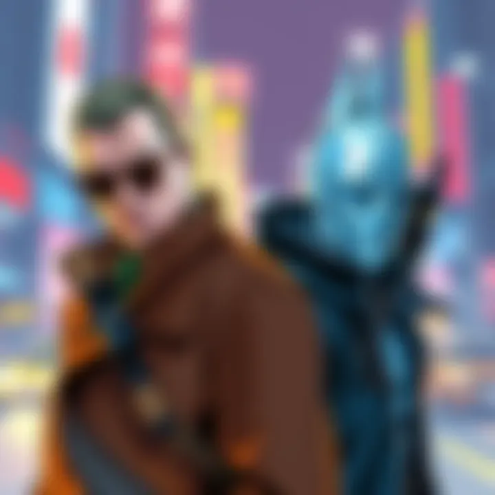 A detailed drawing showing The Major and Batou, highlighting their characteristics and styles.