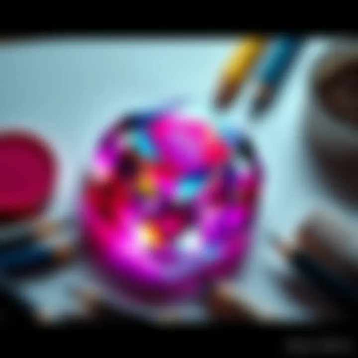 An artist's drawing of a shiny gemstone that resembles the Grimm gem, surrounded by art supplies.