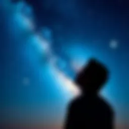 A person reflecting on a dream with a night sky background and stars, symbolizing intuition and personal insights.