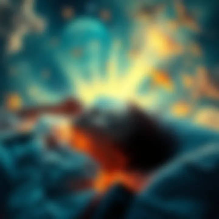 A character in a live-action scene is dreaming, surrounded by imagery from the story and a soft glow, illustrating the connection between dreams and storytelling.