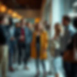 A group of people wearing stylish and appropriate outfits while interacting with Gigi Murin in a social setting