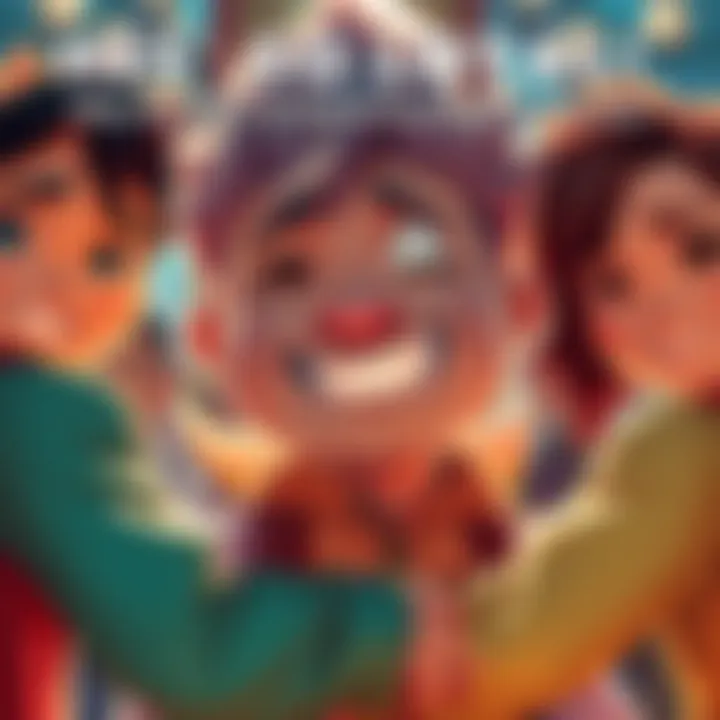 A loyal character from DrStone smiling warmly, surrounded by friends, embodying charm and friendship.