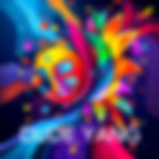 Colorful and dynamic artistic piece named Dude Yang by Mommy Belladonna, showcasing abstract shapes and vibrant colors.