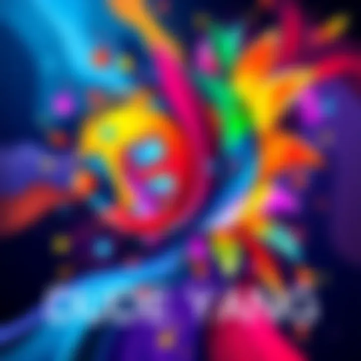 Colorful and dynamic artistic piece named Dude Yang by Mommy Belladonna, showcasing abstract shapes and vibrant colors.