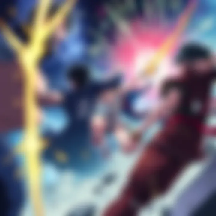 Characters in an intense battle from popular action anime series