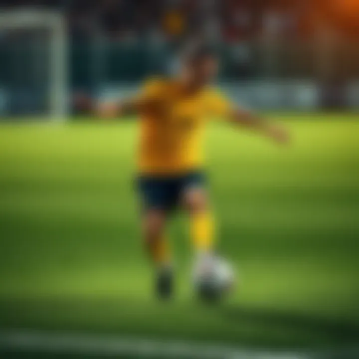 A soccer player skillfully balancing defense and attack on the field, showcasing versatility with a ball at his feet.