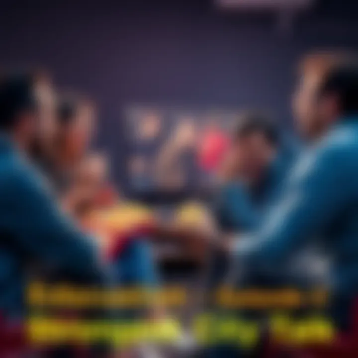 A group of fans discussing Episode 5 of Easygoing Territory Defense with excited expressions, popcorn in hand, and a TV in the background showing the episode highlights.