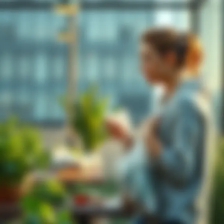 Person practicing eco-friendly habits by using reusable bags and composting