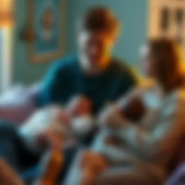 A heartwarming scene of Edward and Winry holding their newborn children, Maes and Nina, surrounded by family and friends, highlighting the joy and legacy of their names.