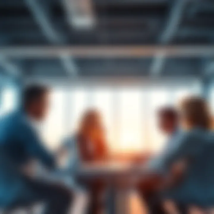 A group of people discussing editorial standards in a bright office setting