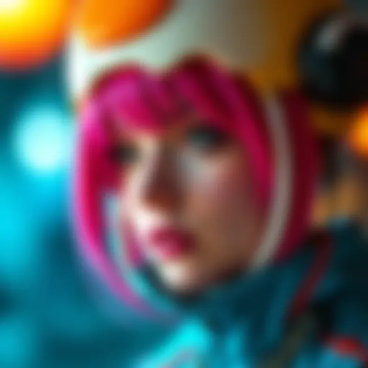 A close-up of a person in an EggHead Nami costume showcasing detailed craftsmanship and vibrant colors