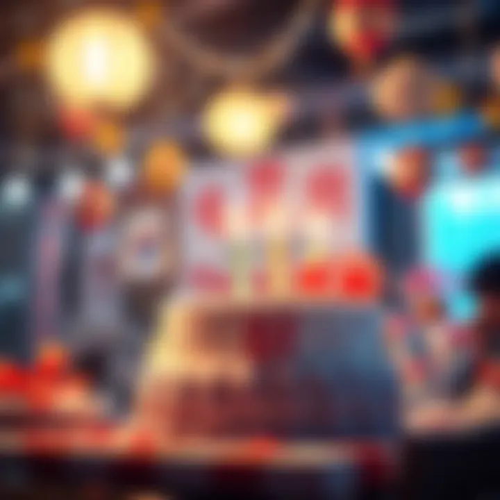 A festive scene celebrating Eiji Takemoto's birthday, featuring a cake and decorations with Tetsuji theme.