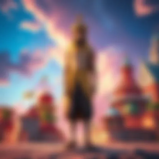 A giant figure in Elbaf stands against smaller landmarks from other One Piece locations to show scale