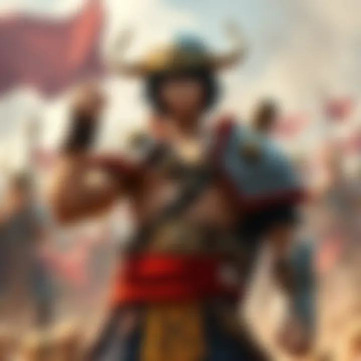 Elbaf Luffy is wearing Viking-inspired armor, showcasing his strong build and confident stance, standing against a backdrop of a battle scene, hinting at his potential as a key character.