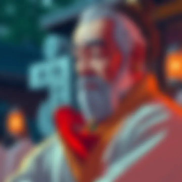 An artistic representation of Elder Higuruma, showcasing his wise demeanor and thoughtful expression in a dynamic scene.