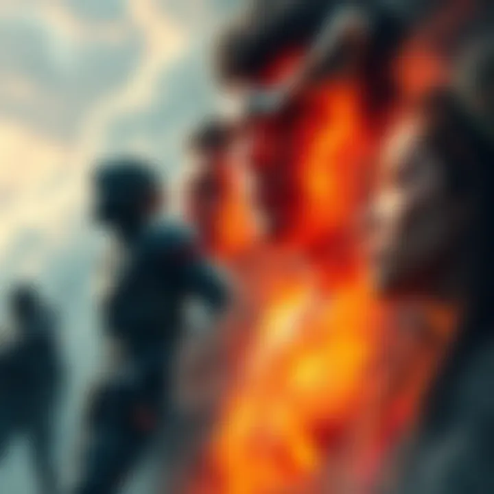 Eldians transformed into titans A scene showing Eldians in transformation, displaying a range of emotions as they become titans, with a backdrop of Marley military forces observing.