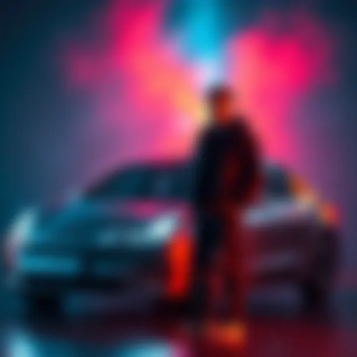 Elon Musk standing next to an electric car, showcasing innovations in automotive technology.