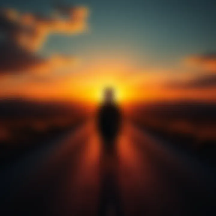 Embracing Change A person standing at a crossroads, looking contemplative as the sun sets behind them, symbolizing life transitions.