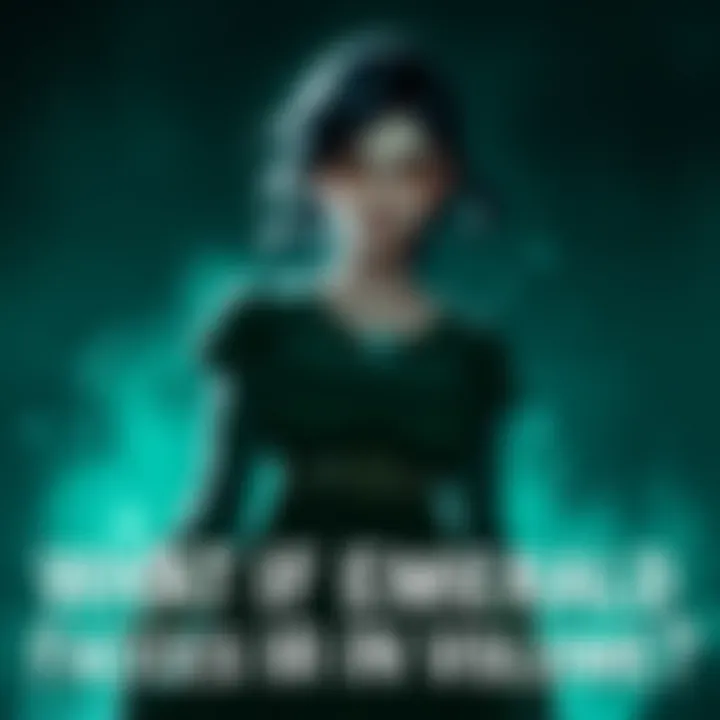 Emerald standing alone with a serious expression, surrounded by dark shadows, hinting at a potential threat.