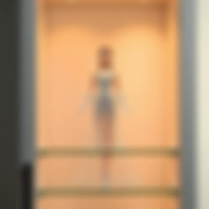 A close view of an Emilia Crystal Dress figure displayed inside an Ikea Detolf cabinet, showcasing the figure's details and the cabinet's glass shelves.