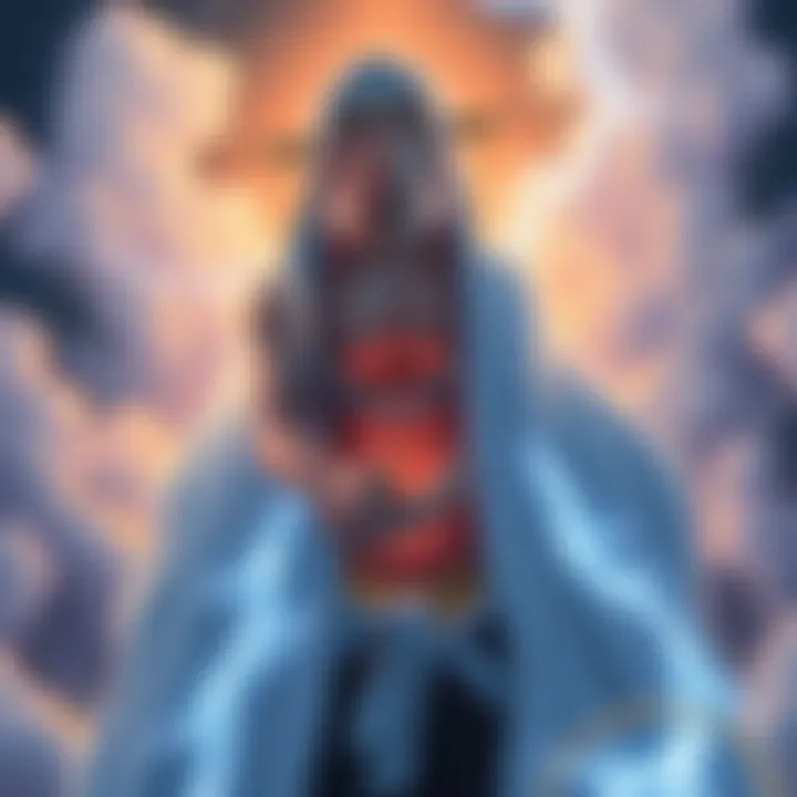 Eminem styled as God Enel wearing white clothing with a lightning theme, surrounded by clouds to represent Skypia.