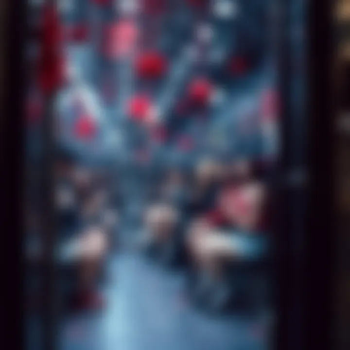 An elevator filled with emo-themed decorations and characters expressing emotions, showcasing a unique artistic interpretation of a classic scene.