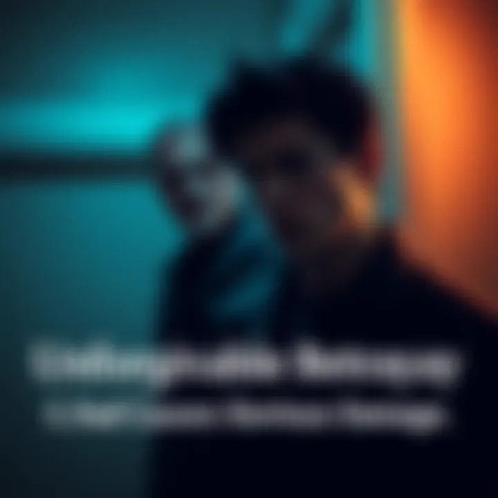 An emo teenager with dyed black hair looks upset as he stands with his father, who appears frustrated. The scene shows tension between them in a dimly lit room. 