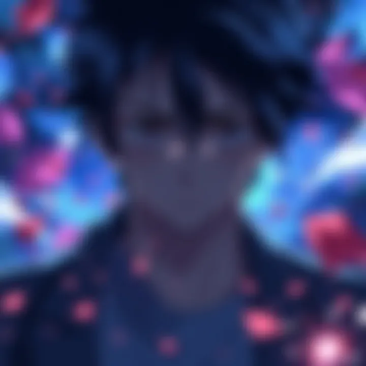 A character in an anime shows deep emotion during a pivotal moment, surrounded by stunning visuals