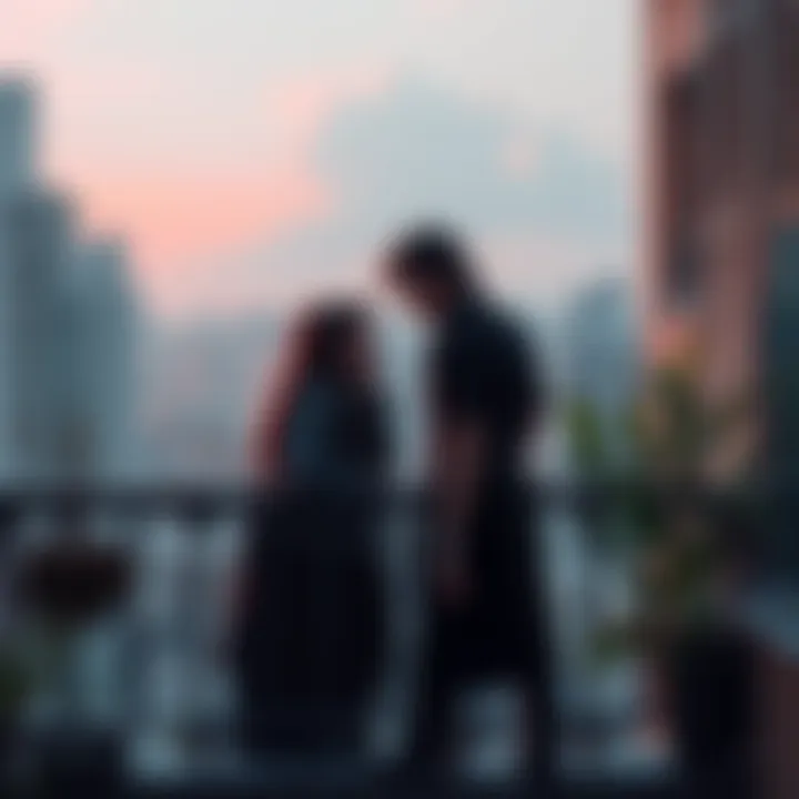 A scene depicting two characters on a balcony, sharing a heartfelt moment filled with emotion.