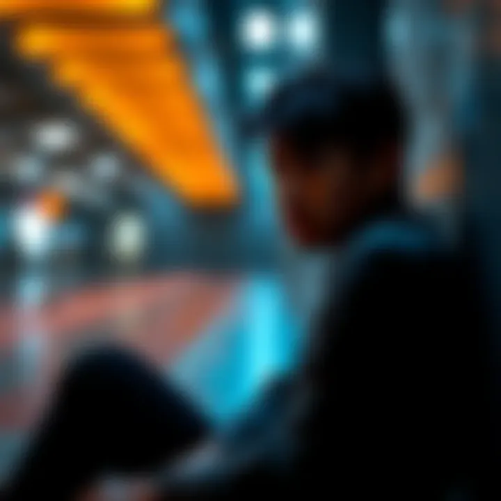 Individual sitting alone, looking contemplative and sad, representing emotional challenges in society