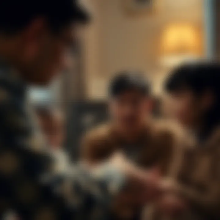 A family engaged in a serious conversation, highlighting emotional expressions related to orphanhood and family dynamics.