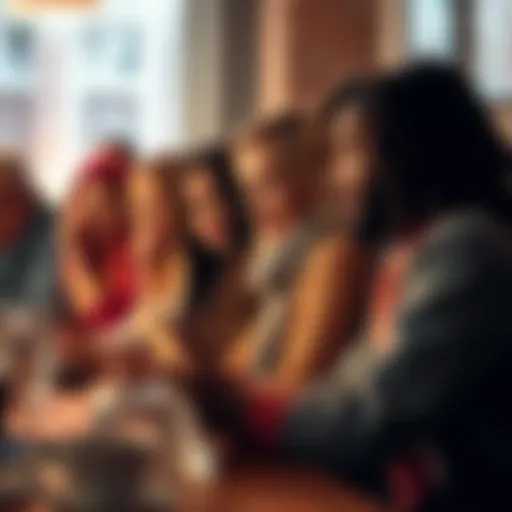 A group of people with teary eyes sharing heartfelt stories in a warm, cozy setting