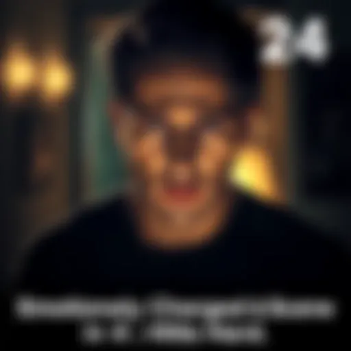 A character in distress, tears in their eyes, standing in a dimly lit room, conveying heartbreak and deep emotion