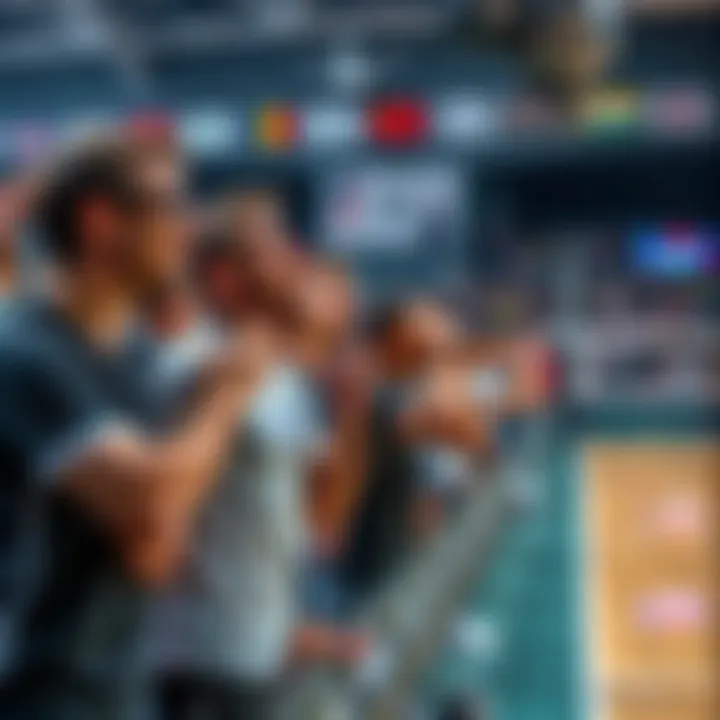 Fans express strong emotions during a volleyball match, cheering and reacting to intense moments on the court.