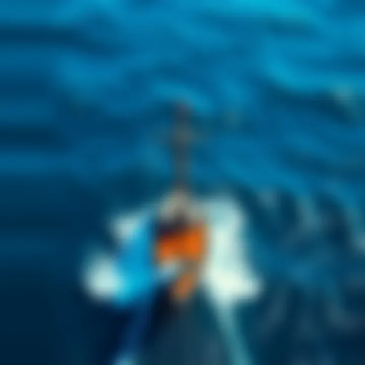 A figure representing Enel sails across a vast blue ocean, facing waves and marine life, showcasing his adventurous spirit.